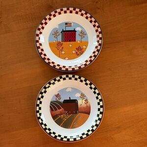 Decorative Ceramic Plates with Checkered Border